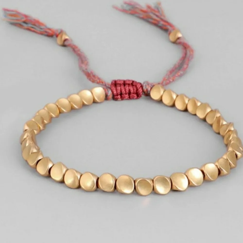 🌟 🕉 Tibetan Buddhist Copper Beaded Rope Bracelet - Picture 2 of 6